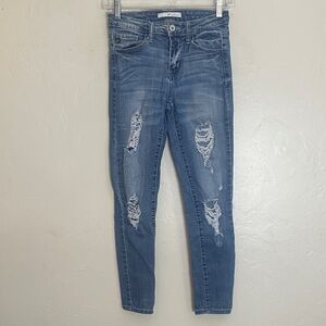 KanCan Women's Distressed Skinny Jeans - Blue